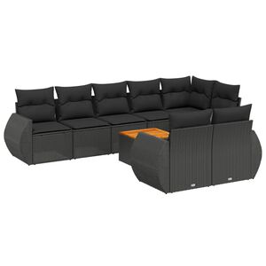 vidaXL Set mobilier de grădină cu perne, 9 piese, negru, poliratan