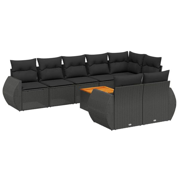 vidaXL Set mobilier de grădină cu perne, 9 piese, negru, poliratan