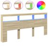 vidaXL Tăblie de pat cu dulap și LED, stejar sonoma, 220x17x102 cm