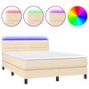 vidaXL Pat cu arcuri, saltea și LED, crem, 140x190 cm, textil