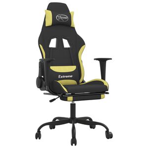 vidaXL Scaun gaming masaj/suport picioare, negru/verde deschis textil