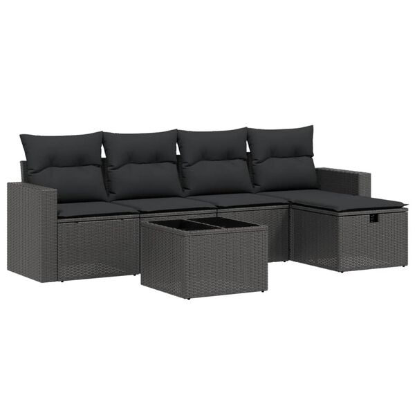 vidaXL Set mobilier de grădină cu perne, 6 piese, negru, poliratan