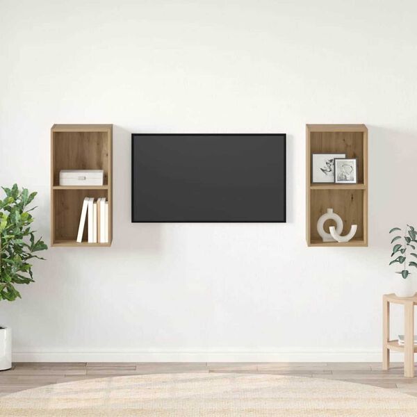 vidaXL Set comodă TV Pe perete 2 pcs Stejar Artizanal 37 x 37 x 72 cm