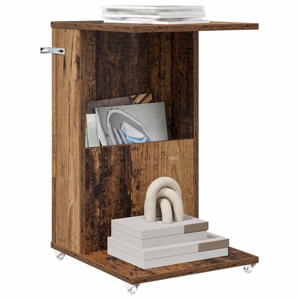 vidaXL Masă laterală cu roata Lemn vechi 40 x 35 x 60 cm Lemn compozit
