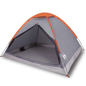 vidaXL Cort de camping pentru 4 persoane, gri/portocaliu, impermeabil
