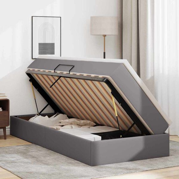 vidaXL Pat cu saltea și spațiu de depozitare cu saltea Gri 90 x 200 cm