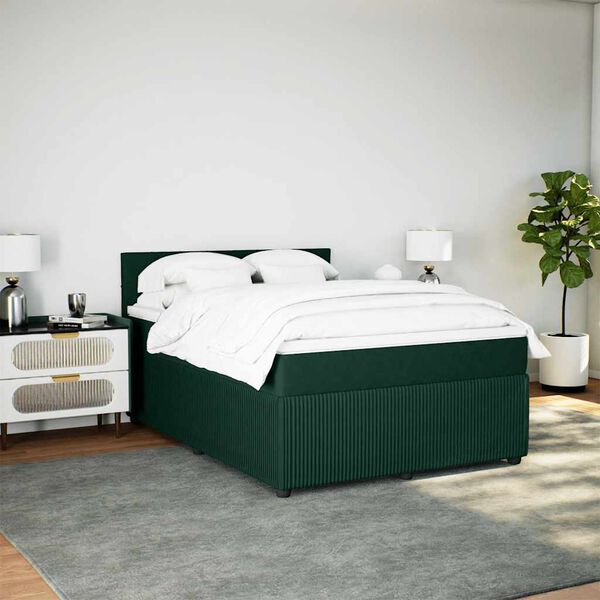 vidaXL Pat box spring cu saltea, verde &icirc;nchis, 160x200 cm, catifea