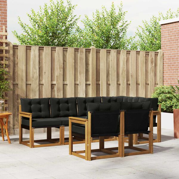 vidaXL Set de canapele de exterior cu pernă 7 pcs Natural și Negru