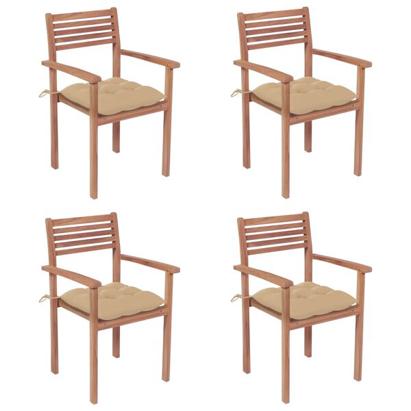vidaXL Scaune de grădină cu perne bej, 4 buc., lemn masiv tec