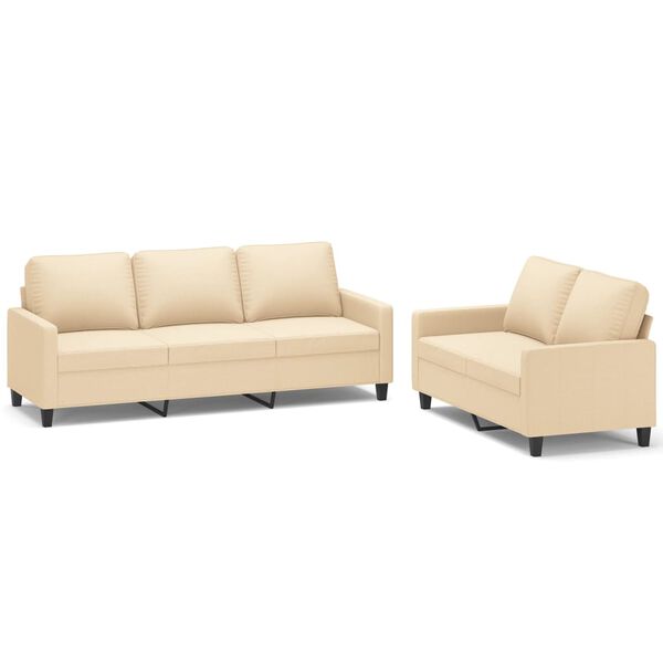 vidaXL Set de canapele cu perne, 2 piese, crem, textil