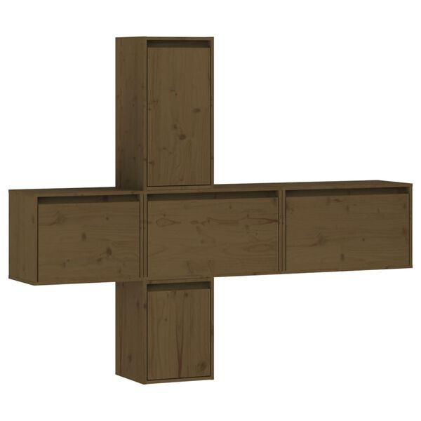 vidaXL Comode TV, 5 buc., maro miere, lemn masiv de pin