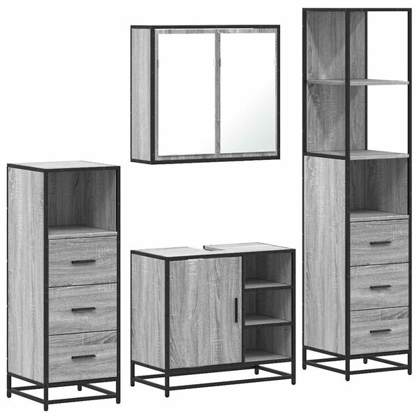vidaXL Set de mobilier de baie 4 piese Lemn stratificat gri Sonoma