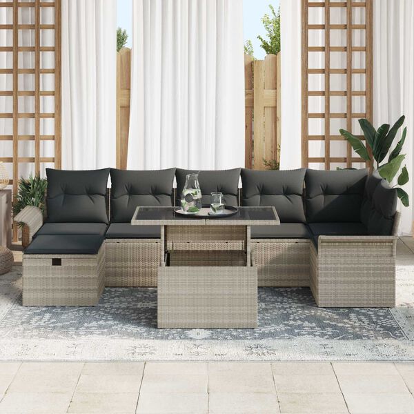 vidaXL Set de canapele pentru grădină 8 pcs Gri deschis Rattan poli