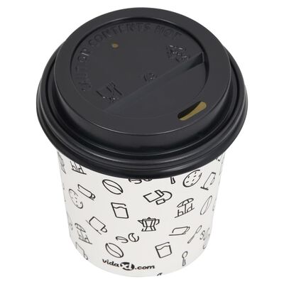 vidaXL Pahare de cafea de hârtie cu capace, 250 buc., alb/negru 200 ml