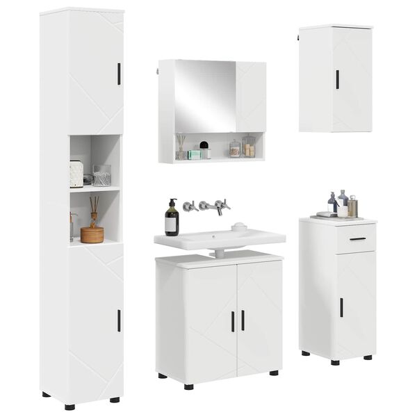 vidaXL Set de mobilier pentru baie 5 pcs Alb Lemn compozit & Metal