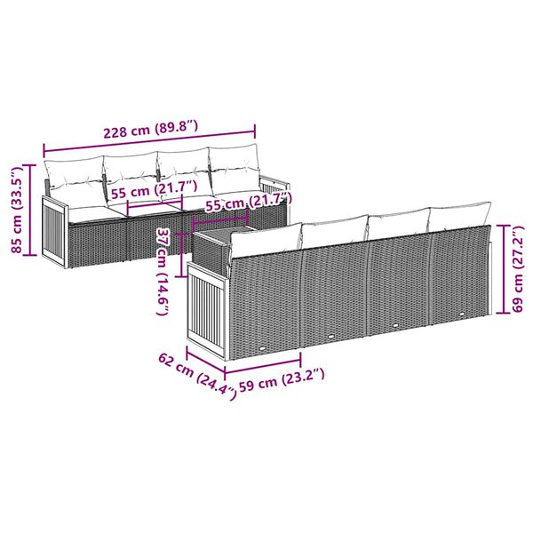 vidaXL Set mobilier de grădină cu perne, 9 piese, negru, poliratan