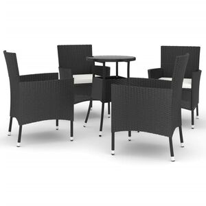 vidaXL Set bistro de grădină cu perne, 5 piese, negru, poliratan