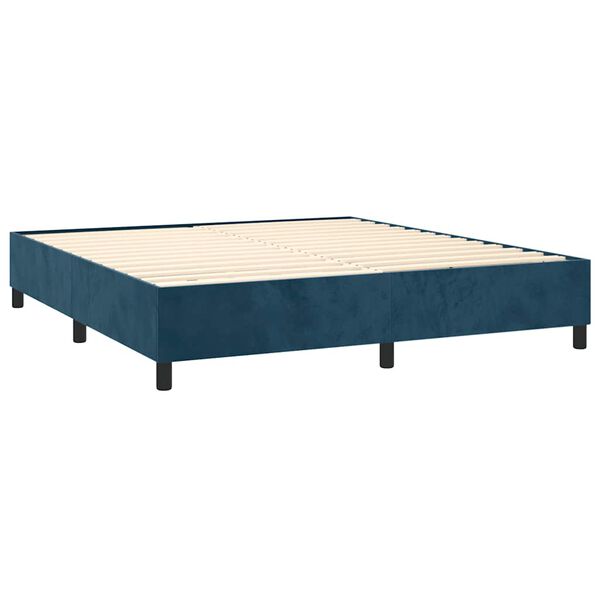 vidaXL Pat box spring cu saltea, albastru &icirc;nchis, 180x200 cm, catifea