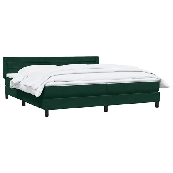 vidaXL Pat box spring cu saltea, verde &icirc;nchis, 180x210 cm, catifea