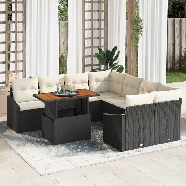 vidaXL Set de canapele pentru grădină 9 pcs Negru Rattan poli