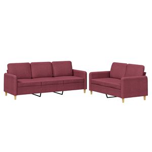 vidaXL Set canapea cu perne, 2 piese, roșu vin, material textil