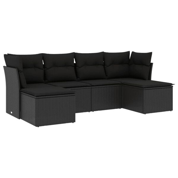 vidaXL Set mobilier de grădină cu perne, 6 piese, negru, poliratan