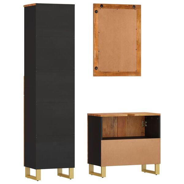 vidaXL Set dulapuri de baie, 3 piese, maro și negru, lemn masiv mango