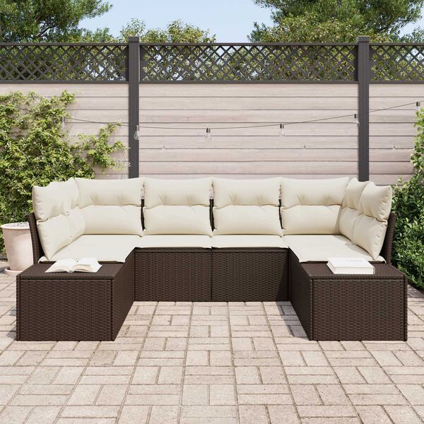 vidaXL Set de canapele pentru grădină 6 pcs Maro și Crem Rattan poli