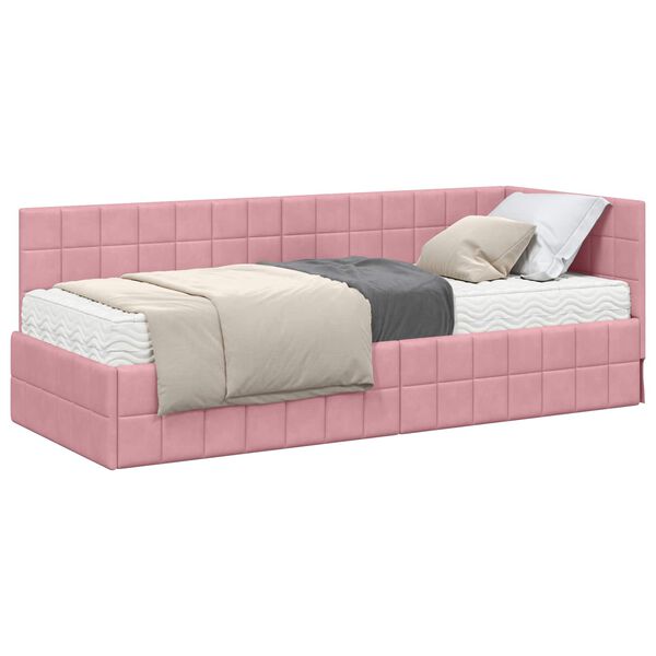 vidaXL Cadru de pat colțar cu saltea cu headboard 2 pcs Gri Catifea