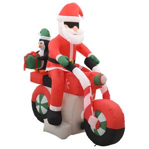 vidaXL Moș Crăciun pe motocicletă gonflabil, LED, IP44, 160 cm
