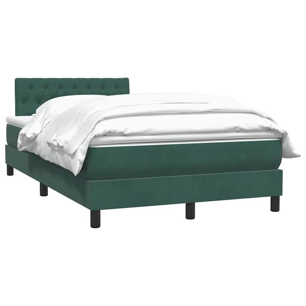 vidaXL Pat box spring cu saltea, verde &icirc;nchis, 120x220 cm, catifea