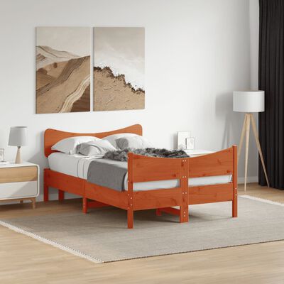 vidaXL Cadru de pat cu tăblie, maro ceruit, 120x190 cm, lemn masiv pin