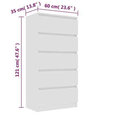 vidaXL Servantă cu sertare, alb, 60 x 35 x 121 cm, PAL