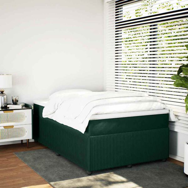 vidaXL Pat box spring cu saltea, verde &icirc;nchis, 120x190 cm, catifea