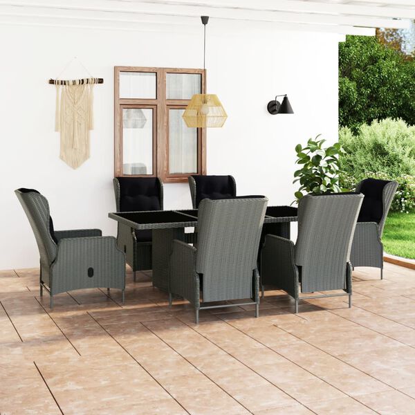 vidaXL Set mobilier exterior cu perne, 7 piese, gri deschis, poliratan