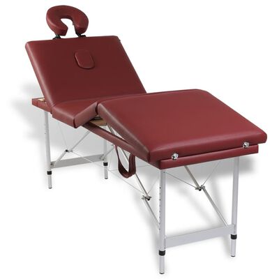 vidaXL Masă masaj pliabilă, 4 zone, roșu, cadru aluminiu