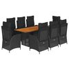 vidaXL Set mobilier de grădină cu perne, 9 piese, negru, poliratan