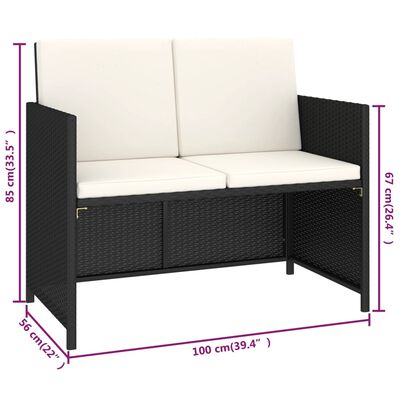 vidaXL Set mobilier de exterior cu perne, 6 piese, negru, poliratan