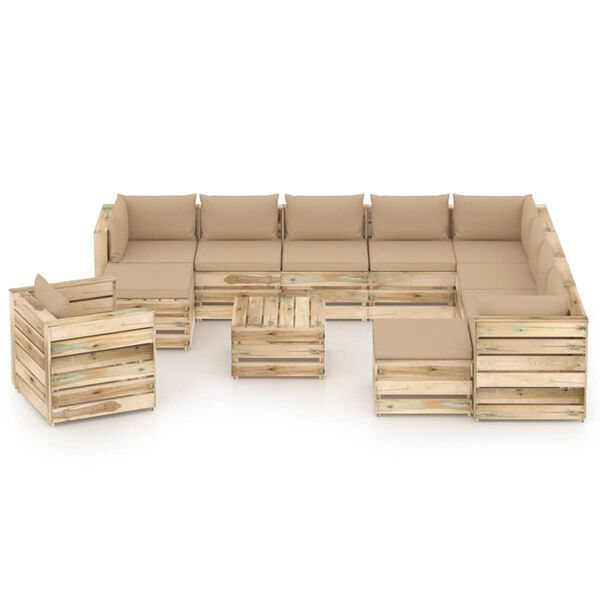 vidaXL Set mobilier de grădină cu perne, 12 piese, lemn verde tratat