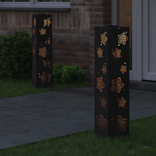 vidaXL Lumină LED Solară pentru Alei 2 pcs Negru Oțel laminat la rece