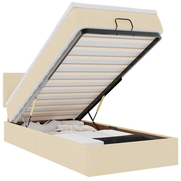 vidaXL Cadru de pat otoman cu saltea crem 90x190cm stofa