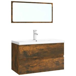 vidaXL Set de mobilier de baie, stejar fumuriu, lemn prelucrat