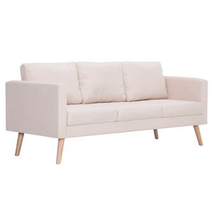 vidaXL Canapea cu 3 locuri, crem, material textil