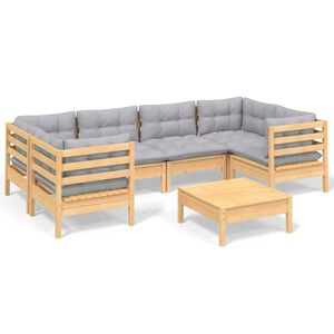 vidaXL Set mobilier grădină cu perne gri, 7 piese, lemn masiv de pin