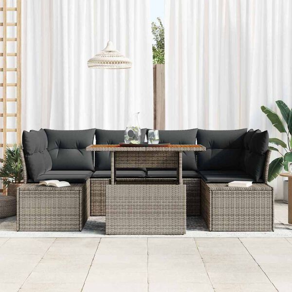 vidaXL Set de canapele pentru grădină 7 pcs Gri Rattan poli