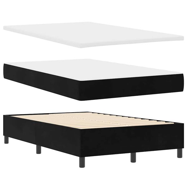 vidaXL Pat cu arcuri cu saltea cu headboard Negru 120 x 190 cm Catifea