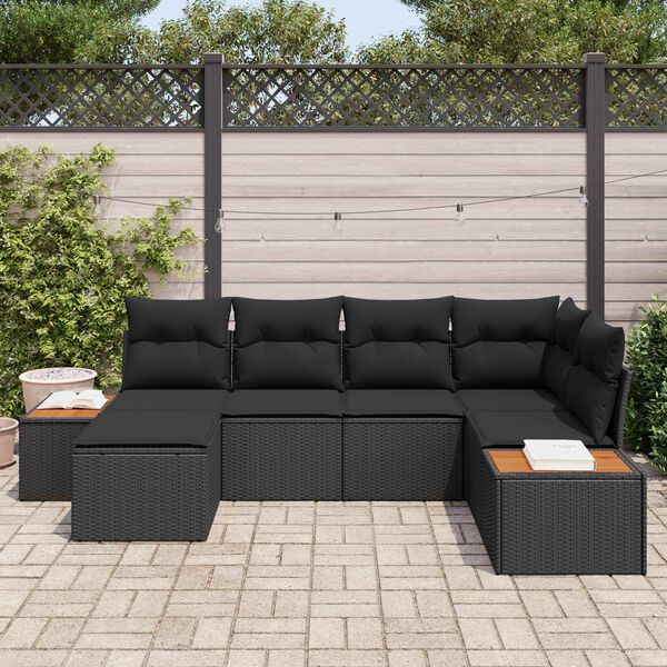 vidaXL Set de canapele pentru grădină cu pernă 6 pcs Negru poliratan