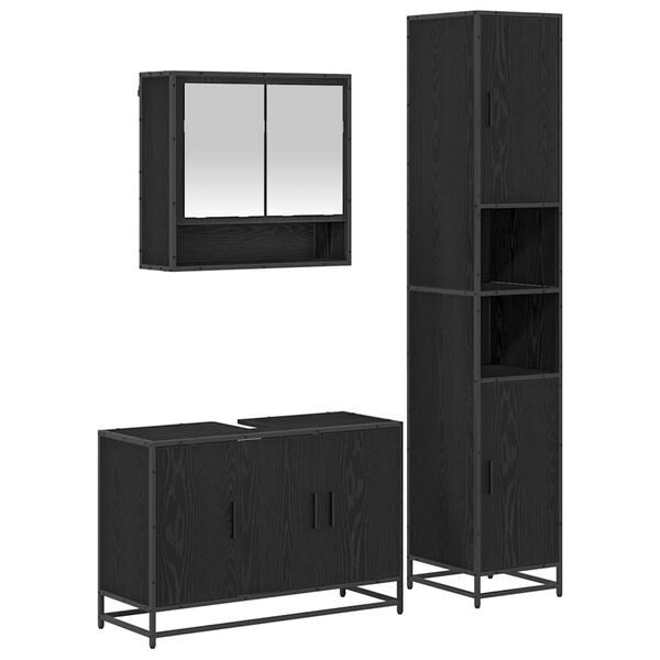 vidaXL Set de mobilier pentru baie 3 pcs Stejar Negru Lemn compozit