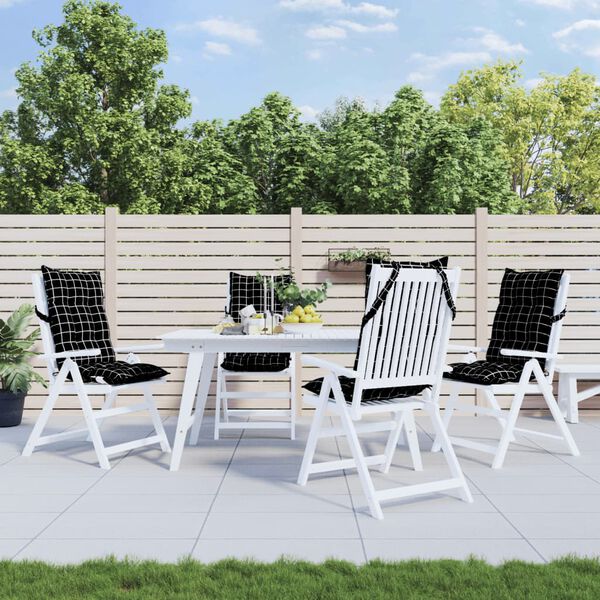 vidaXL Perne scaun cu spătar &icirc;nalt, 4 buc. negru carouri textil oxford