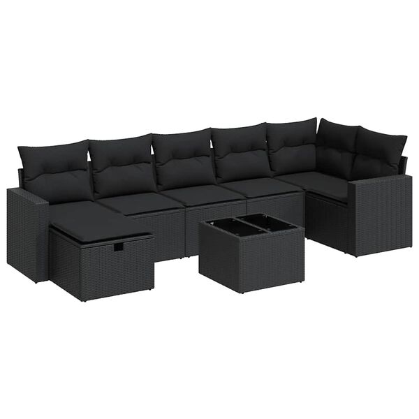 vidaXL Set mobilier de grădină cu perne, 8 piese, negru, poliratan